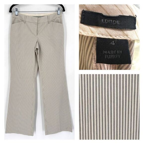 Express Editor Gray Striped Flare Wide Leg Trouser Pants Size 4 Career Corporate - Picture 1 of 16